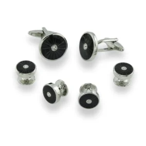 ANTUX706- Onyx | MOP | Enamel Tuxedo Stud Sets <br/><span style="font-size: 18px; color: #CF2E2E;">Price: Rs.499 each piece</span>